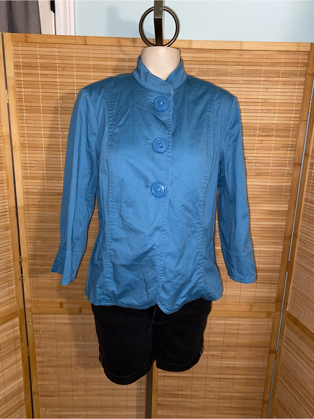 Coldwater Creek Blue 3 button JACKET coat 3/4 sleeve woman’s size 10 blazer